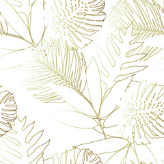 Seamless tropical pattern with  leaves.  Graphic vector background.