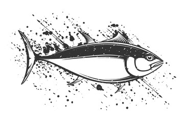 Tuna big eye fishing logo illustration. Yellowfin tuna fish fishing vector emblem. Blue fin fish marine theme. Angry fish. © LIORIKI