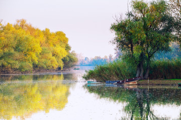 Autumn peaceful lake landscape