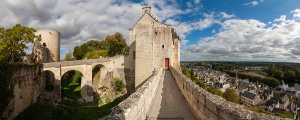 The panorama view of Wall and Tower of the Forteresse Royale de Chinon, Chinon, France.