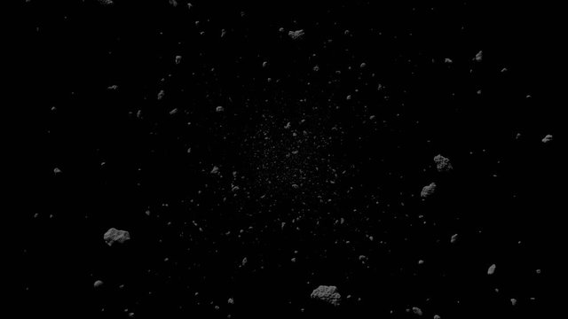 asteroid field fly through, science fiction space scene, 4k loop