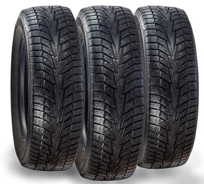 thre car tire on a white background Winter rubber