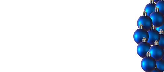 boules bleues ,décoration de fête sur fond blanc