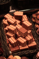 Luxurious chocolate pralines at a market
