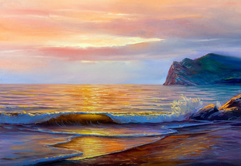 Painting seascape. Sea wave. - 303635029