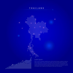 Fototapeta na wymiar Thailand illuminated map with glowing dots. Dark blue space background. Vector illustration