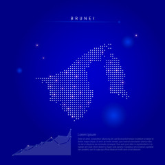 Brunei illuminated map with glowing dots. Dark blue space background. Vector illustration