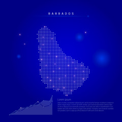 Fototapeta na wymiar Barbados illuminated map with glowing dots. Dark blue space background. Vector illustration