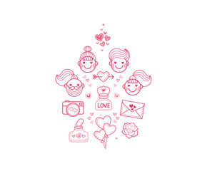 Vector for Valentine's Day greetings. Pink heads in love couple.