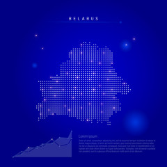 Belarus illuminated map with glowing dots. Dark blue space background. Vector illustration