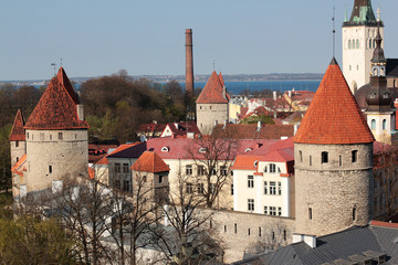 Old castle and Church in Tallinn. Old town.