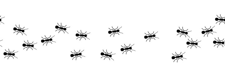 Worker ants marching. Vector ant seamless border. Working team concept. Small vector bug colony. Insects.