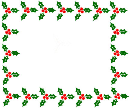 Red-green inscription Merry Christmas with a picture of three leaves and three berries of mistletoe