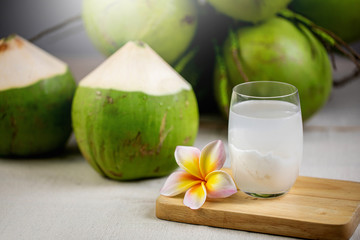 Obraz na płótnie Canvas Fresh Organic Coconut Water with coconuts.Drink coconut water. Healthy food concept.