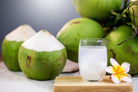 Coconut Water with coconuts.Drink coconut water. Healthy food concept.
