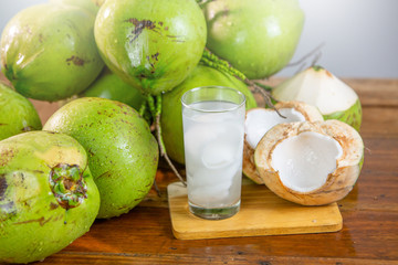 Fresh Organic Coconut Water with coconuts.Drink coconut water. Healthy food concept.