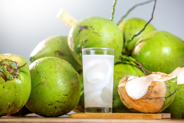 Fresh Organic Coconut Water with coconuts.Drink coconut water. Healthy food concept.