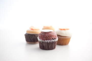 Four cupcakes in white background