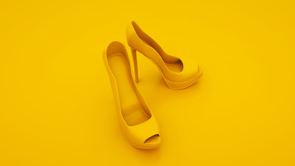 Yellow high heels. Women shoes concept. 3d illustration