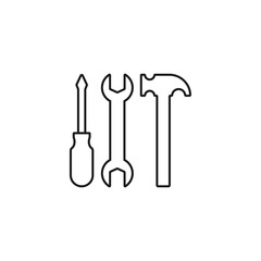 screwdriver hammer and wrench - minimal line web icon. simple vector illustration. concept for infographic, website or app.