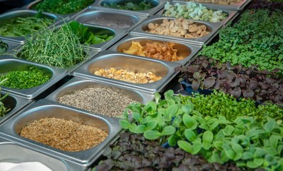 At the kitchen. Preparing meals. Cooking. Herbs. 