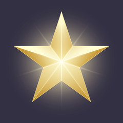 Obraz premium Shining vector star icon. Gradient glow golden shape on a dark background.