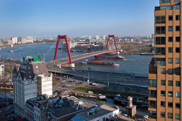 View at Willemsbrug Rotterdam Netherlands. River Maas