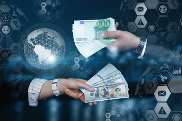 The concept of the exchange of the dollar and the Euro.