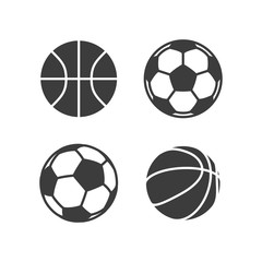 Set of thin contour lines icons basketball and soccer balls isolated on white background. Modern design minimalistic style black and white outline sign classic football basketball illustration balls