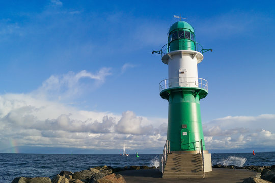 The small green lighthouse in Warnemünde