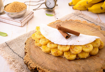 Tapioca Banana | Manioc flour pancake with caramelized banana, condensed milk and cinnamon - Typical food of the Brazilian Northeast