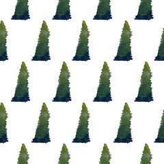 watercolor Christmas tree painting in seamless pattern