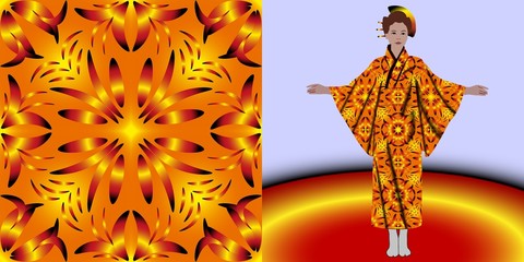 Fashion pattern on female kimono mockup