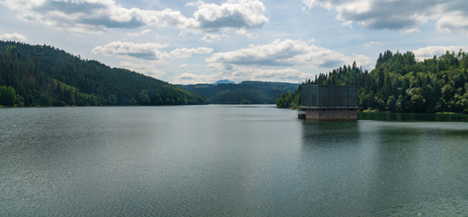 Fototapeta premium Nova Bystrica water reservoir with hills around in Slovakia