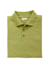 folded polo shirt olive green isolated on white background