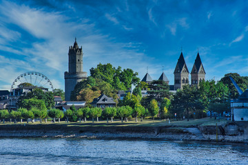 Andernach city panorama picture with the famous round tower and the church called Liebfrauenkirche