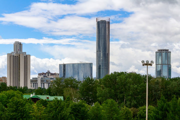 Fototapeta na wymiar Cityscape - panoramic view of modern high-rise buildings of glass and concrete