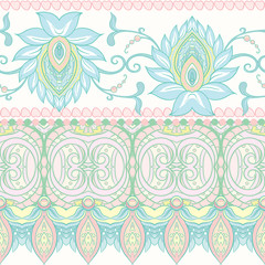 Seamless pattern, background with traditional paisley. Floral vector illustration in damask style. Colored vector illustration in pastel colors..