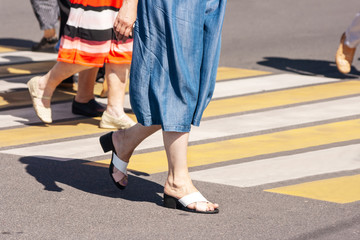 pedestrians crossing the street