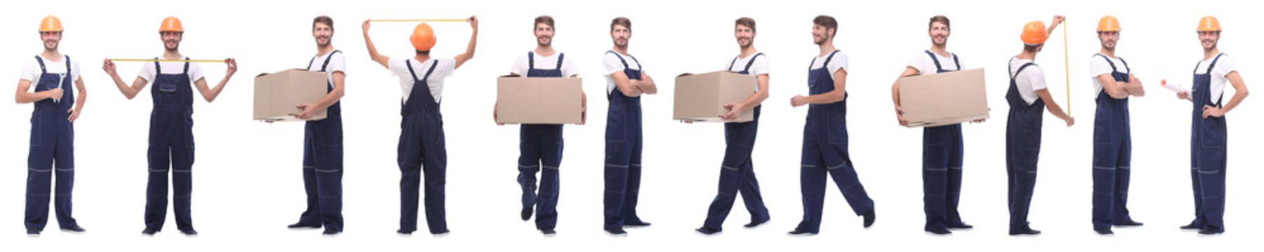 Panoramic Collage Of Skilled Handyman Isolated On White