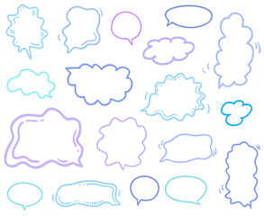 Multicolored hand drawn think and talk speech bubbles. Line art. Colorful illustration. Doodles for business