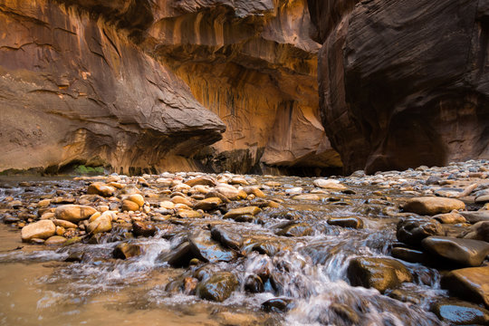 A river runs through a canyon