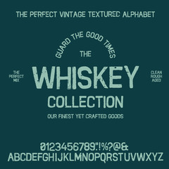Vintage decorative font  "whiskey" with sample design. Good handcrafted western typeface in vintage style for labels, posters, greeting cards etc. Letters and numbers. Vector illustration