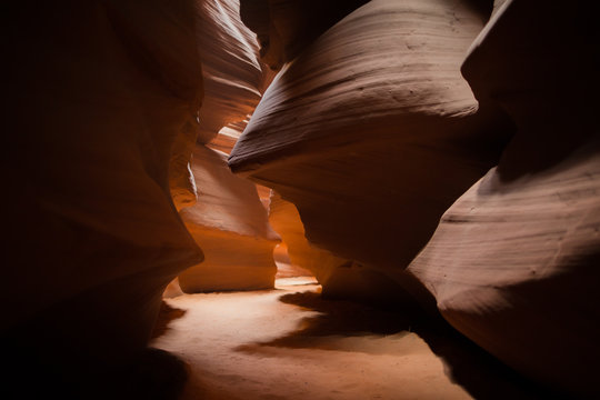 Different Views Of A Slot Canyon With Red Rocks