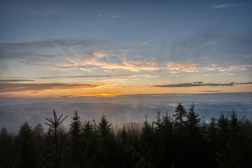 Fototapeta na wymiar sunrise in the mountains with beautiful sky, Czech Lysa Hora