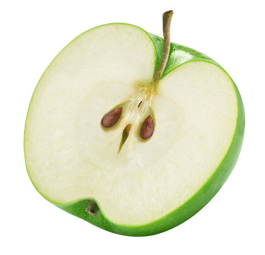 cut green apple isolated on white background