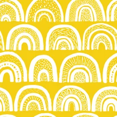 Peel and stick wallpaper Rainbow Seamless rainbow pattern. Childish monochrome hand-drawn background. Trendy illustration in Scandinavian style. Ideal for printing fabric, textile, wrapping paper.