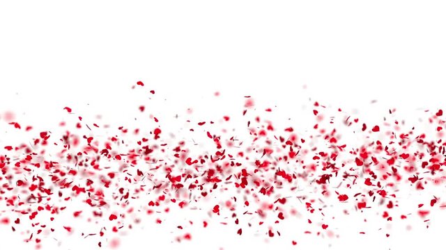 stream of red hearts greeting card background on white