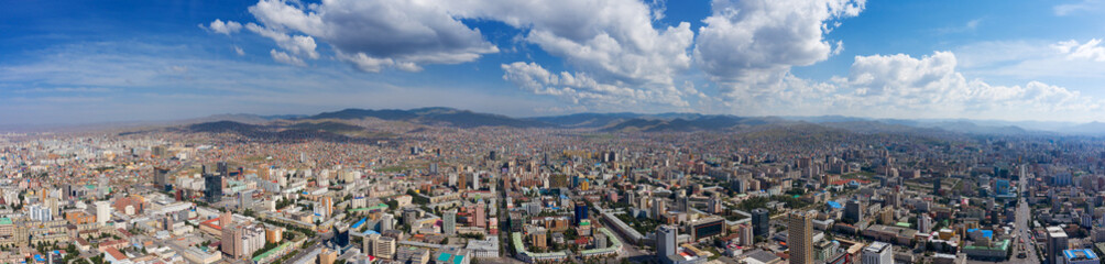 Aerial panorama view of Ulaanbaatar city, capital of Mongolia