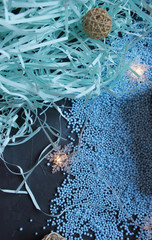 blue decor items on a dark background